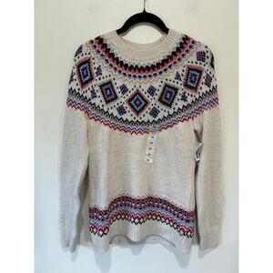 Old Navy fair isle knit sweater NWT size XS cream crew neck cotton blend